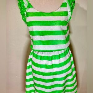 Lilly Pulitzer Sm sundress ruffled shoulders,elastic waist,Vibrant grn stripes